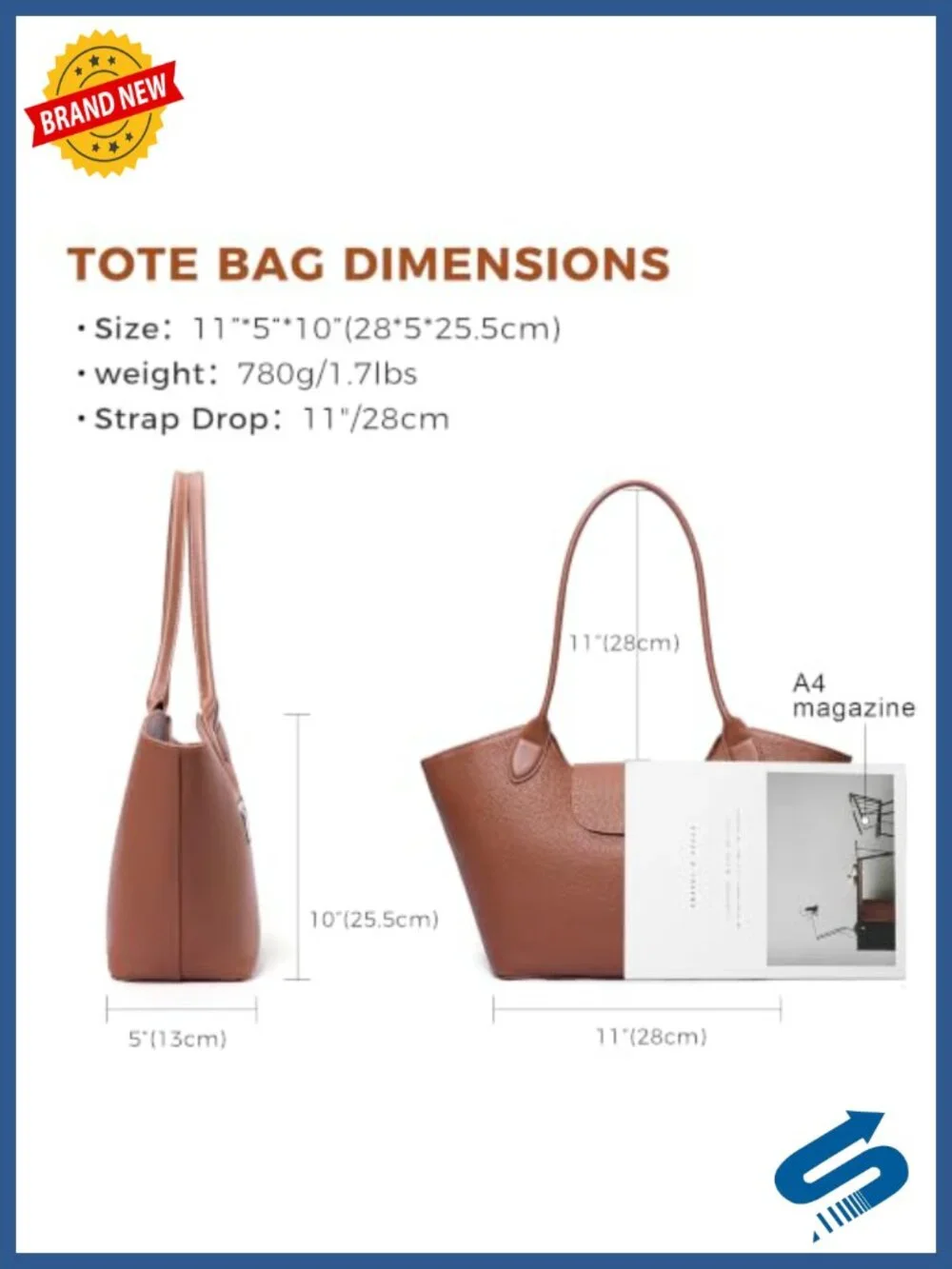 Genuine Leather Tote Bag for Women Minimalist Roomy Shoulder Purse